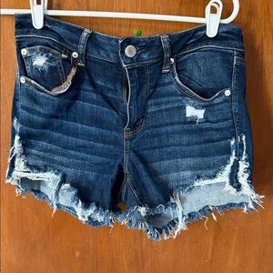American Eagle Outfitters Dark Blue Distressed Jean Shorts
